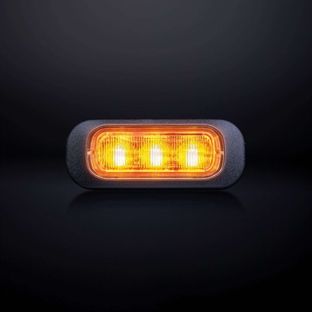 DARK KNIGHT riktat blixtljus orange 3 LED klart lins, 10-32V