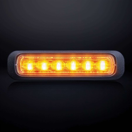 DARK KNIGHT riktat blixtljus orange 6 LED klart lins, 10-32V